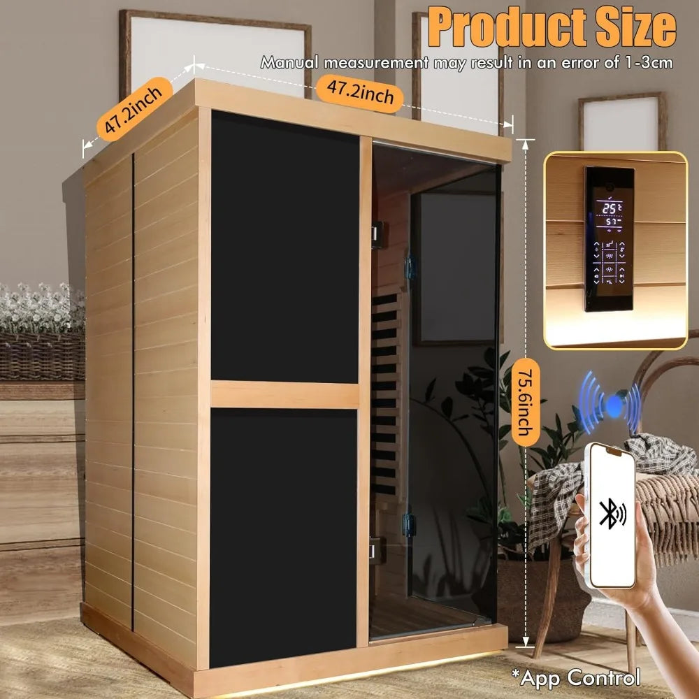 Wooden Saunas Home Spa Room Canadian Hemlock Wood Low-EMF Indoor Saunas with APP Control for Two Person