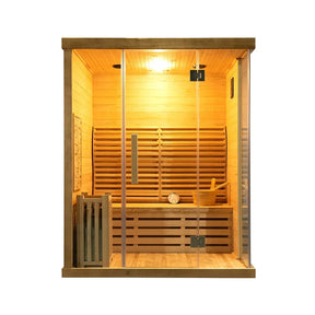 Luxury Steam Sauna Room For 3 Person Indoor Hemlock Wood Traditional Sauna